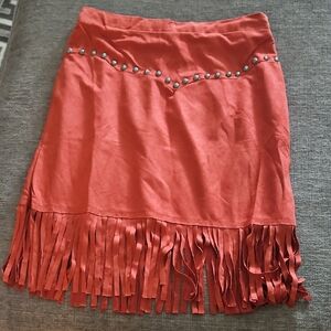 Fringed Skirt with Studded Detail Large